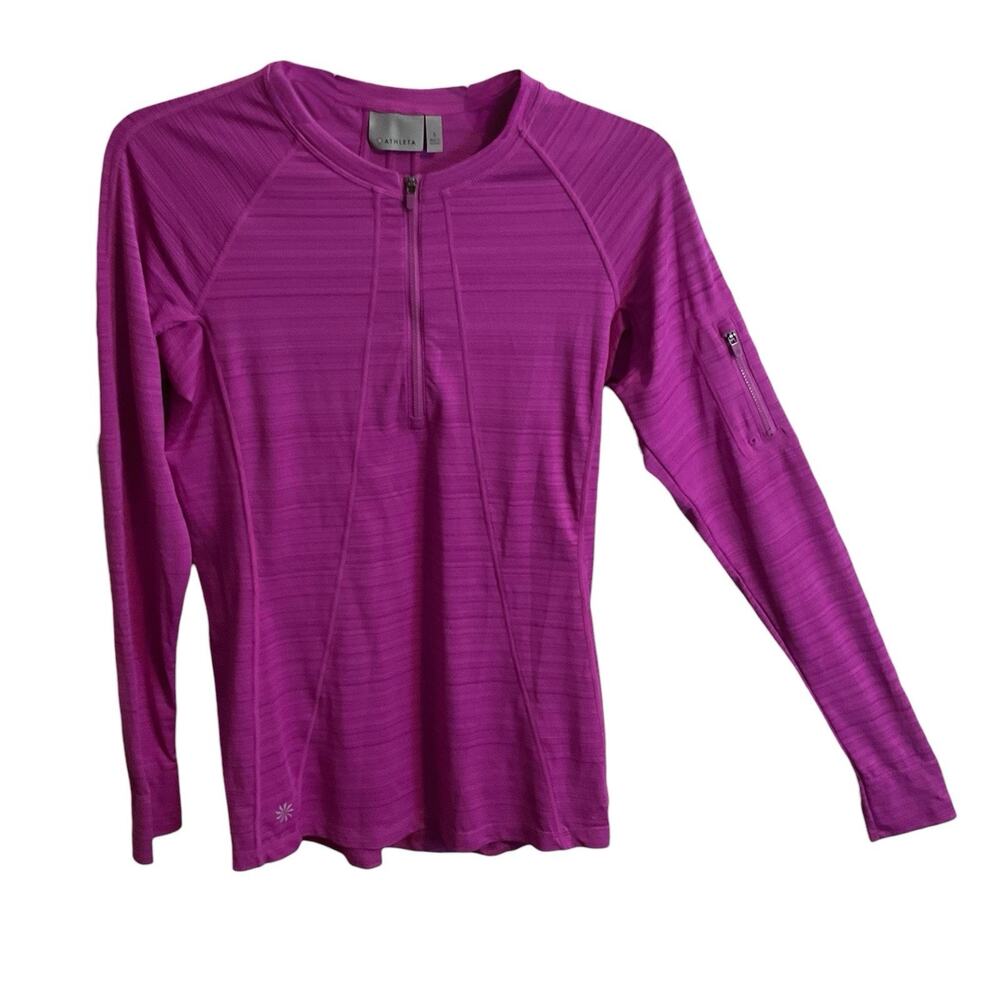 Athleta Quarter Zip Activewear SZ S Purple Long Sleeve Zipped Pocket Womens